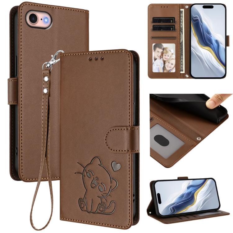 Étui de téléphone en cuir avec cœur en relief et sangle, Pour iPhone 14 Pro Max, Pour iPhone 7 / 8 / SE 2022, Pour iPhone 13 Pro Max, Pour iPhone 13 Pro