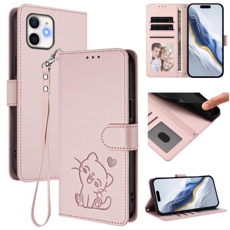 Étui de téléphone en cuir avec motif de cœur en relief et dragonne, Pour iPhone 11 Pro Max, Pour iPhone 11, Pour iPhone 11 Pro, Pour iPhone X / XS