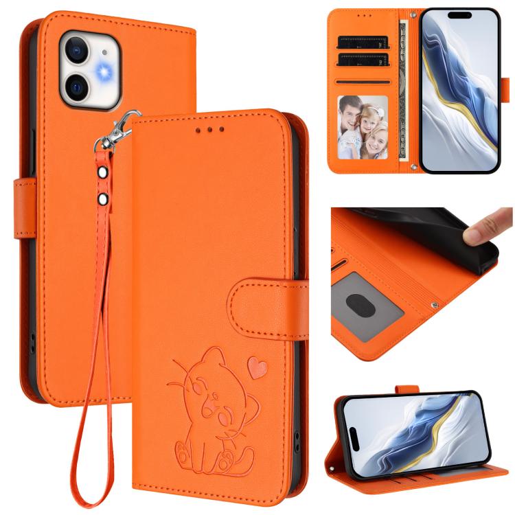 Étui de téléphone en cuir avec motif de cœur en relief et dragonne, Pour iPhone 11 Pro Max, Pour iPhone 11, Pour iPhone 11 Pro, Pour iPhone X / XS