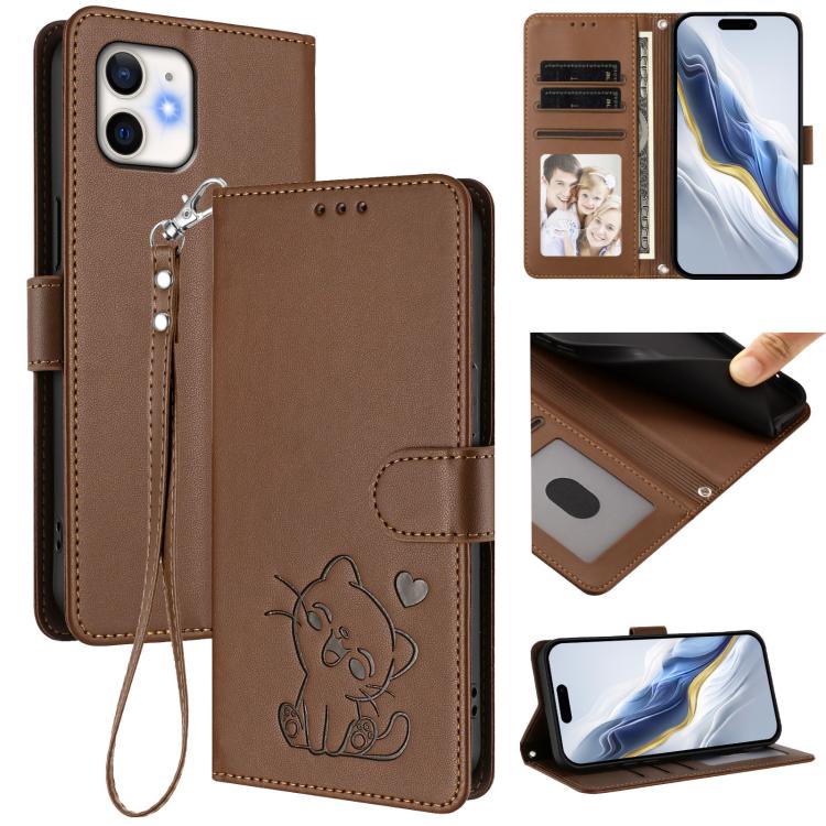 Étui de téléphone en cuir avec motif de cœur en relief et dragonne, Pour iPhone 11 Pro Max, Pour iPhone 11, Pour iPhone 11 Pro, Pour iPhone X / XS