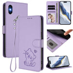 Étui de téléphone en cuir avec cœur en relief et dragonne pour iPhone XR, pour iPhone XS Max, pour iPhone 7 Plus / 8 Plus