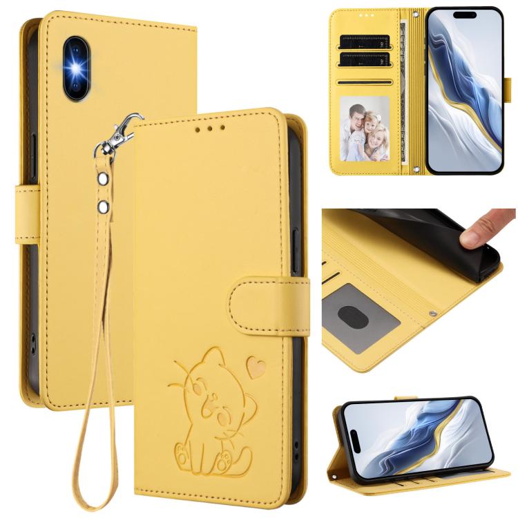 Étui de téléphone en cuir avec cœur en relief et dragonne pour iPhone XR, pour iPhone XS Max, pour iPhone 7 Plus / 8 Plus