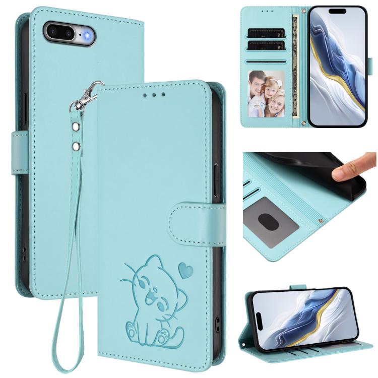 Étui de téléphone en cuir avec cœur en relief et dragonne pour iPhone XR, pour iPhone XS Max, pour iPhone 7 Plus / 8 Plus