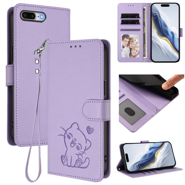 Étui de téléphone en cuir avec cœur en relief et dragonne pour iPhone XR, pour iPhone XS Max, pour iPhone 7 Plus / 8 Plus