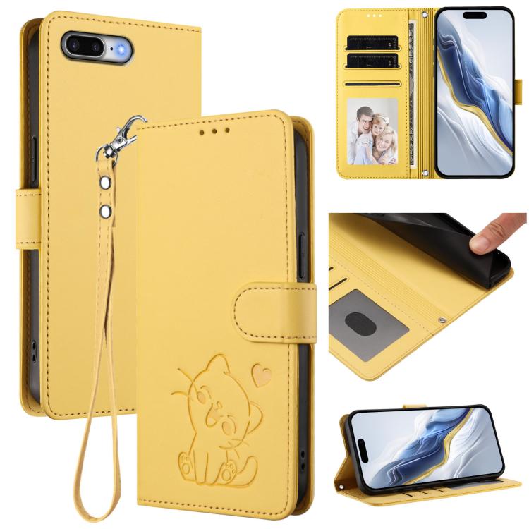 Étui de téléphone en cuir avec cœur en relief et dragonne pour iPhone XR, pour iPhone XS Max, pour iPhone 7 Plus / 8 Plus
