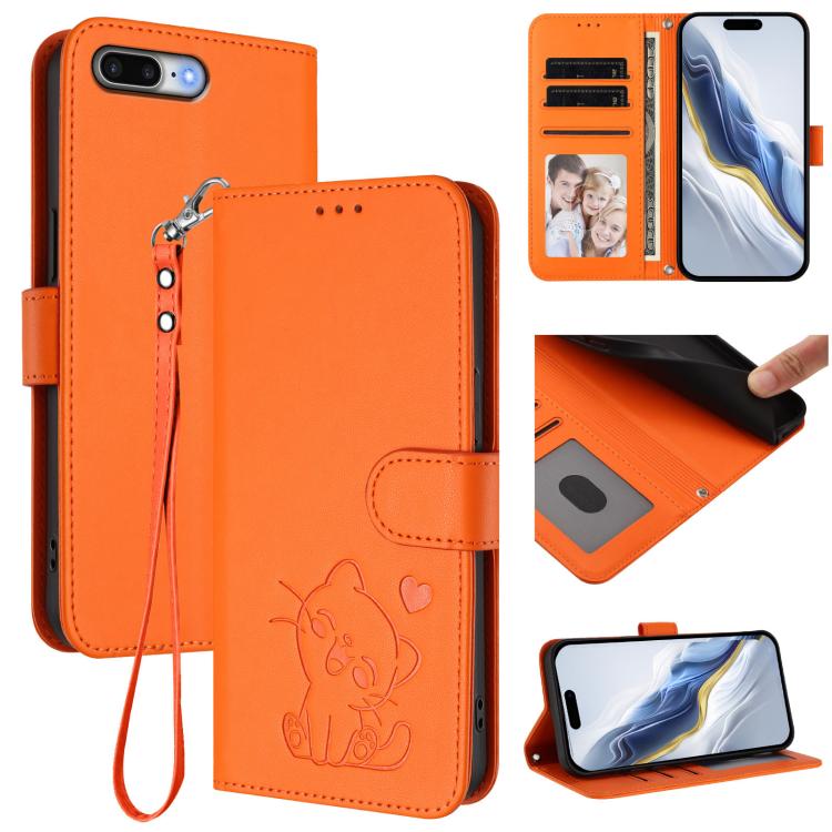 Étui de téléphone en cuir avec cœur en relief et dragonne pour iPhone XR, pour iPhone XS Max, pour iPhone 7 Plus / 8 Plus
