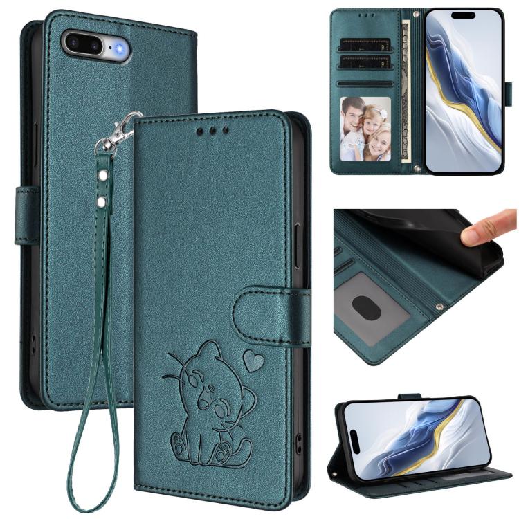 Étui de téléphone en cuir avec cœur en relief et dragonne pour iPhone XR, pour iPhone XS Max, pour iPhone 7 Plus / 8 Plus