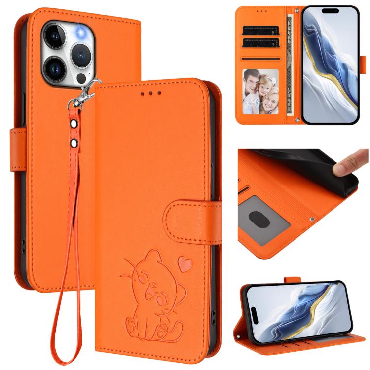 Coque de téléphone en cuir avec motif de cœur en relief et dragonne, pour iPhone 15, pour iPhone 14 Plus, pour iPhone 14 / 13, pour iPhone 14 Pro