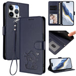 Coque de téléphone en cuir avec motif de cœur en relief et dragonne, pour iPhone 15, pour iPhone 14 Plus, pour iPhone 14 / 13, pour iPhone 14 Pro
