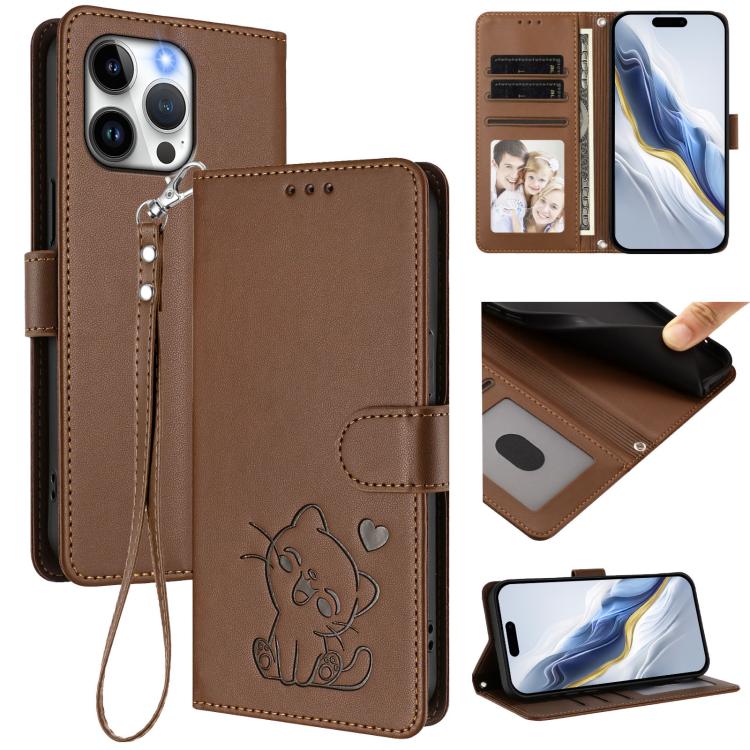 Coque de téléphone en cuir avec motif de cœur en relief et dragonne, pour iPhone 15, pour iPhone 14 Plus, pour iPhone 14 / 13, pour iPhone 14 Pro