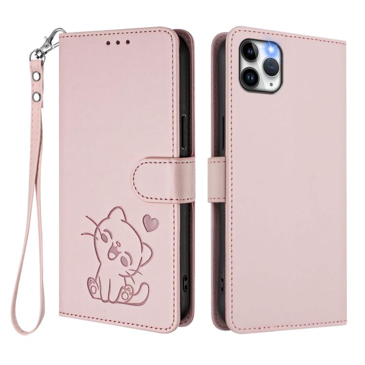Étui de téléphone en cuir avec motif de cœur en relief et dragonne, Pour iPhone 11 Pro Max, Pour iPhone 11, Pour iPhone 11 Pro, Pour iPhone X / XS