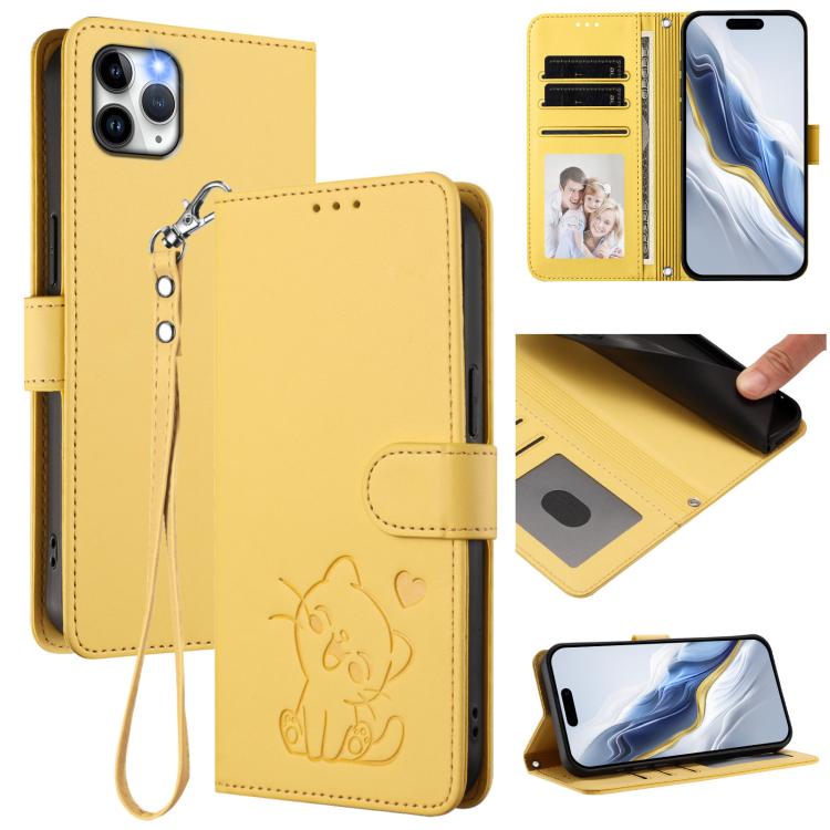 Étui de téléphone en cuir avec motif de cœur en relief et dragonne, Pour iPhone 11 Pro Max, Pour iPhone 11, Pour iPhone 11 Pro, Pour iPhone X / XS