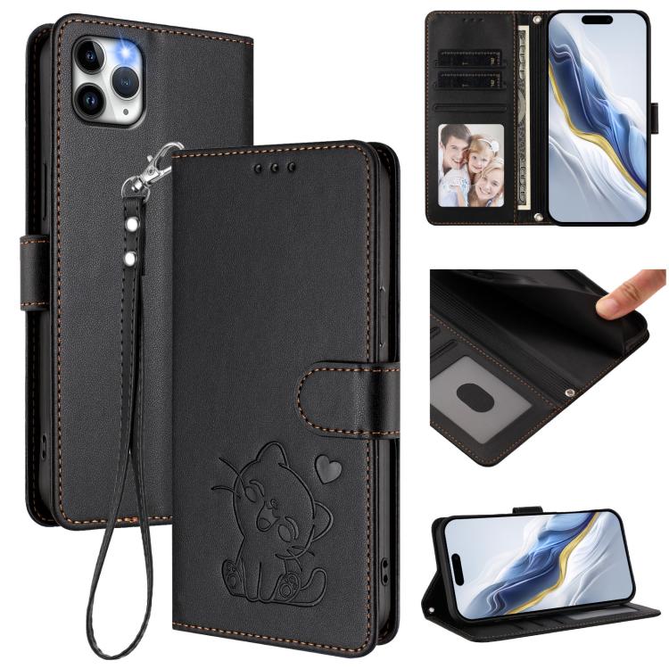 Étui de téléphone en cuir avec motif de cœur en relief et dragonne, Pour iPhone 11 Pro Max, Pour iPhone 11, Pour iPhone 11 Pro, Pour iPhone X / XS
