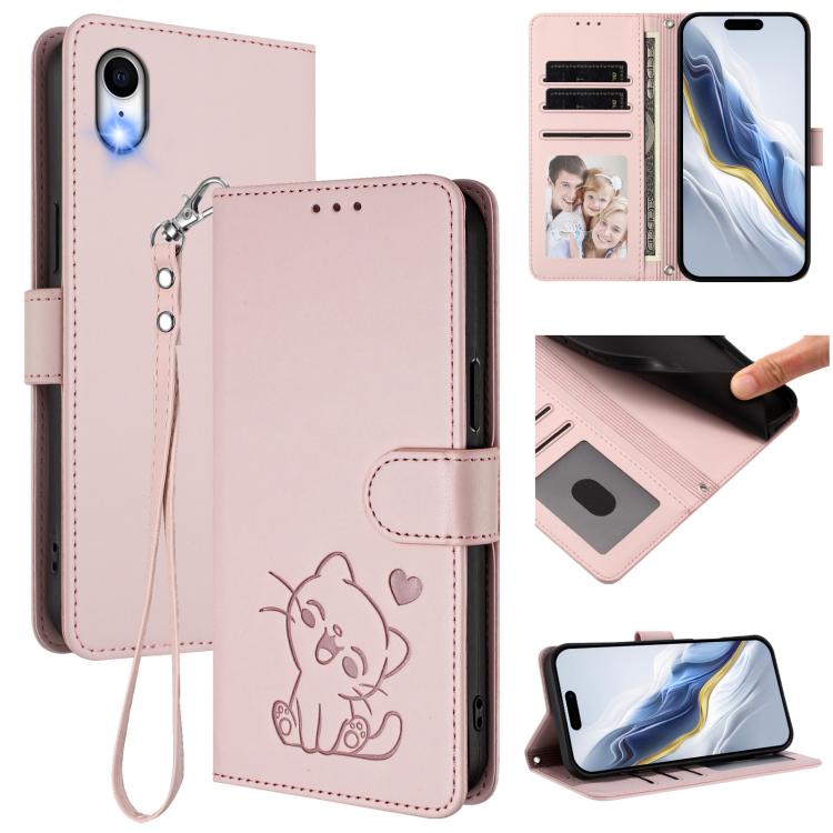 Étui de téléphone en cuir avec cœur en relief et dragonne pour iPhone XR, pour iPhone XS Max, pour iPhone 7 Plus / 8 Plus