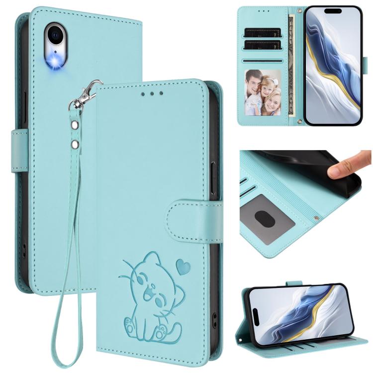 Étui de téléphone en cuir avec cœur en relief et dragonne pour iPhone XR, pour iPhone XS Max, pour iPhone 7 Plus / 8 Plus