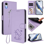 Étui de téléphone en cuir avec cœur en relief et dragonne pour iPhone XR, pour iPhone XS Max, pour iPhone 7 Plus / 8 Plus
