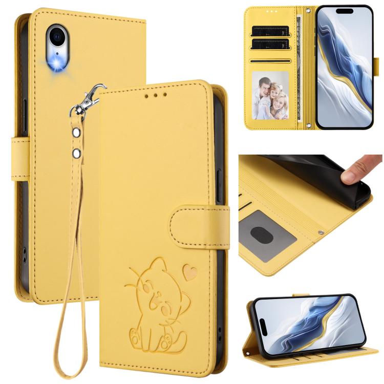 Étui de téléphone en cuir avec cœur en relief et dragonne pour iPhone XR, pour iPhone XS Max, pour iPhone 7 Plus / 8 Plus