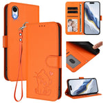 Étui de téléphone en cuir avec cœur en relief et dragonne pour iPhone XR, pour iPhone XS Max, pour iPhone 7 Plus / 8 Plus