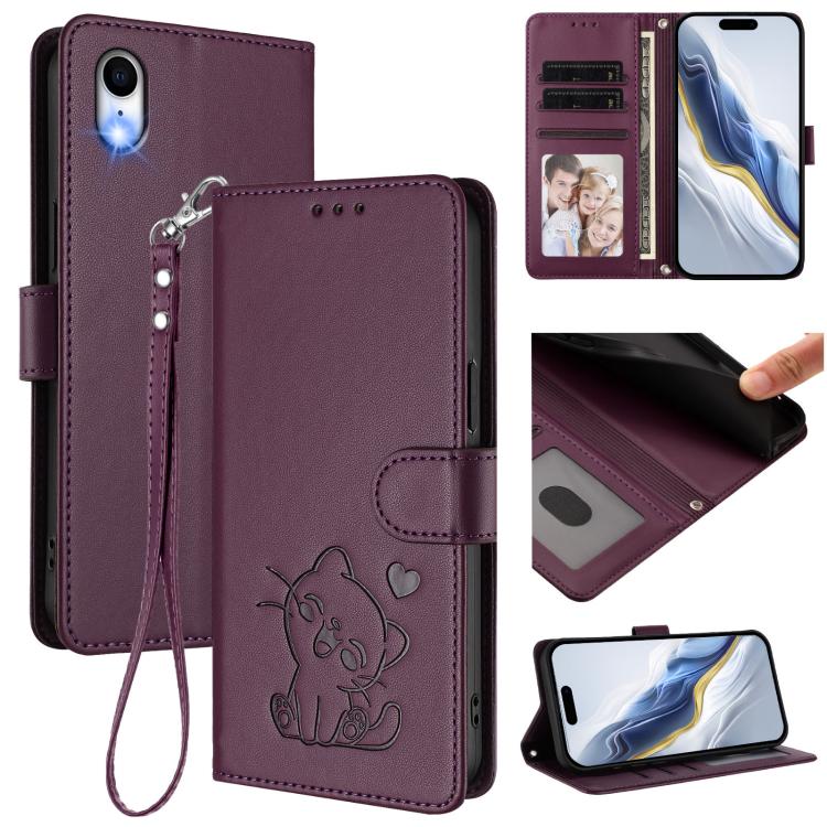Étui de téléphone en cuir avec cœur en relief et dragonne pour iPhone XR, pour iPhone XS Max, pour iPhone 7 Plus / 8 Plus