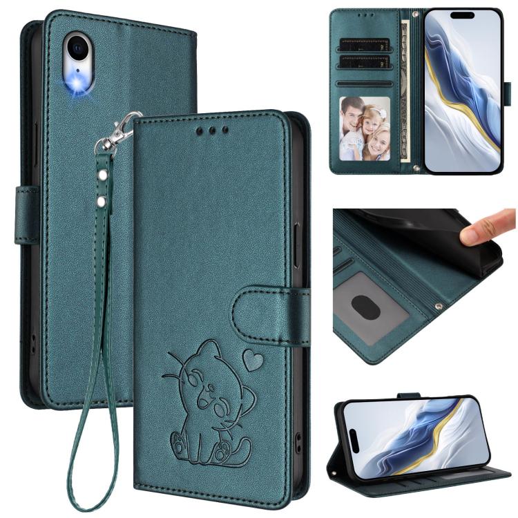 Étui de téléphone en cuir avec cœur en relief et dragonne pour iPhone XR, pour iPhone XS Max, pour iPhone 7 Plus / 8 Plus
