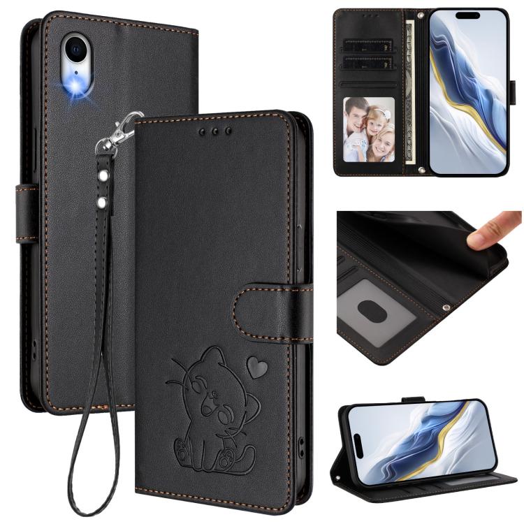 Étui de téléphone en cuir avec cœur en relief et dragonne pour iPhone XR, pour iPhone XS Max, pour iPhone 7 Plus / 8 Plus