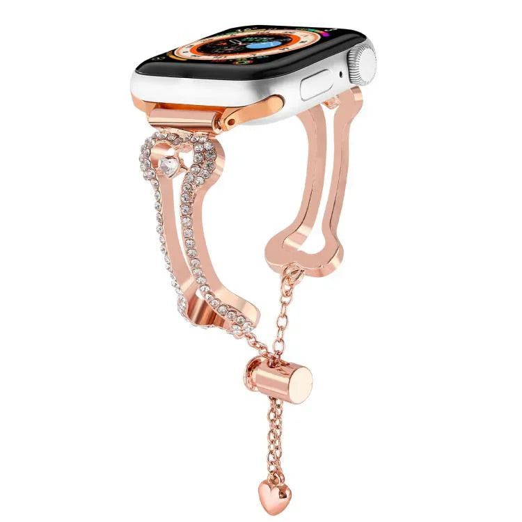 Bracelet de montre en métal à maillons en forme d'os et diamants, pour Apple Watch 46 mm / 49 mm / 45 mm / 44 mm, pour Apple Watch 42 mm / 41 mm / 40 mm / 38 mm
