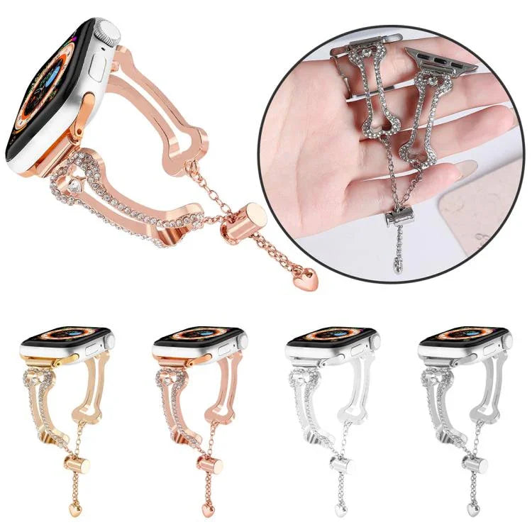 Bracelet de montre en métal à maillons en forme d'os et diamants, pour Apple Watch 46 mm / 49 mm / 45 mm / 44 mm, pour Apple Watch 42 mm / 41 mm / 40 mm / 38 mm