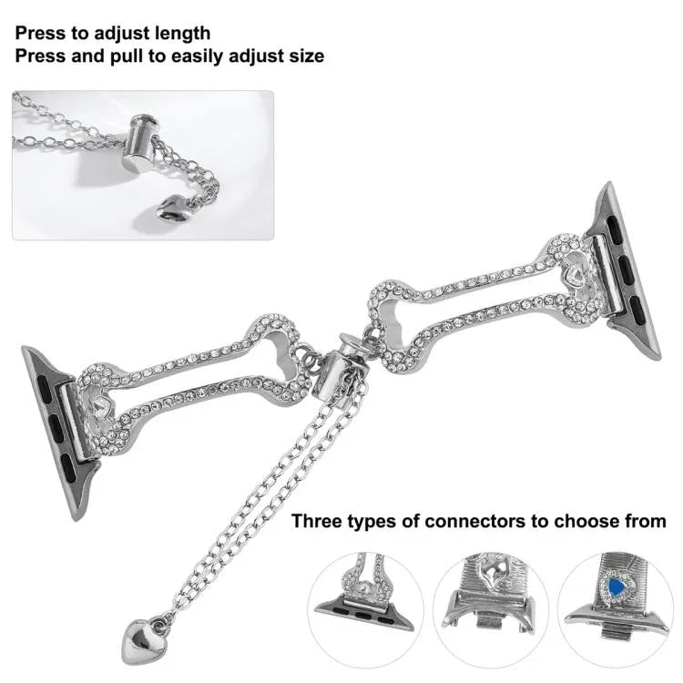 Bracelet de montre en métal à maillons en forme d'os et diamants, pour Apple Watch 46 mm / 49 mm / 45 mm / 44 mm, pour Apple Watch 42 mm / 41 mm / 40 mm / 38 mm
