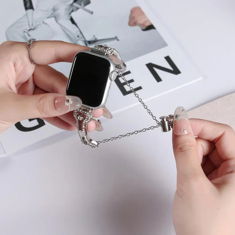 Bracelet de montre en métal à maillons en forme d'os et diamants, pour Apple Watch 46 mm / 49 mm / 45 mm / 44 mm, pour Apple Watch 42 mm / 41 mm / 40 mm / 38 mm