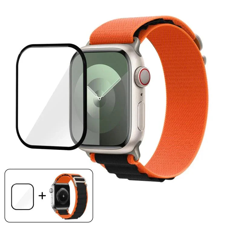 Bracelet de montre en nylon à boucle avec film incurvé 3D, pour Apple Watch Series 44 mm