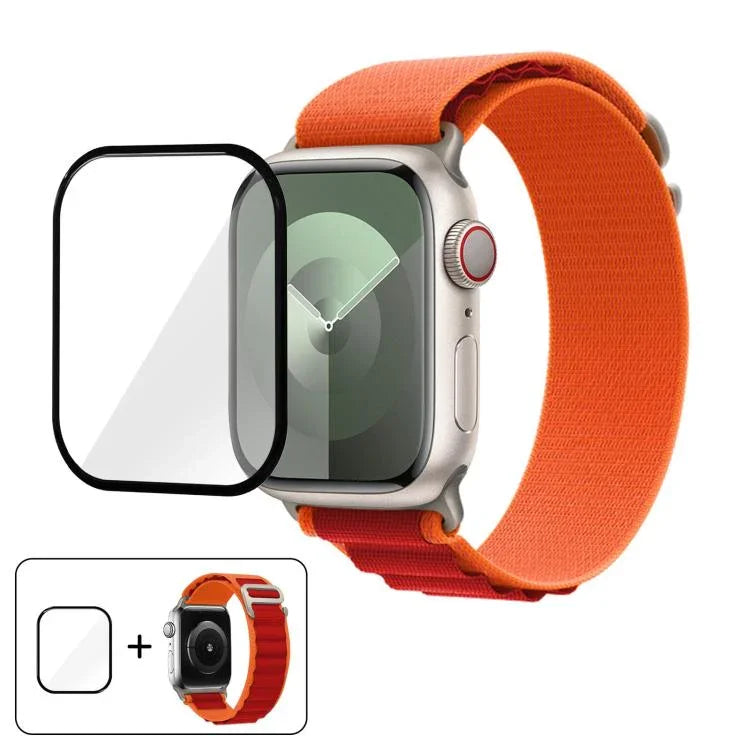 Bracelet de montre en nylon à boucle avec film incurvé 3D, pour Apple Watch Series 44 mm