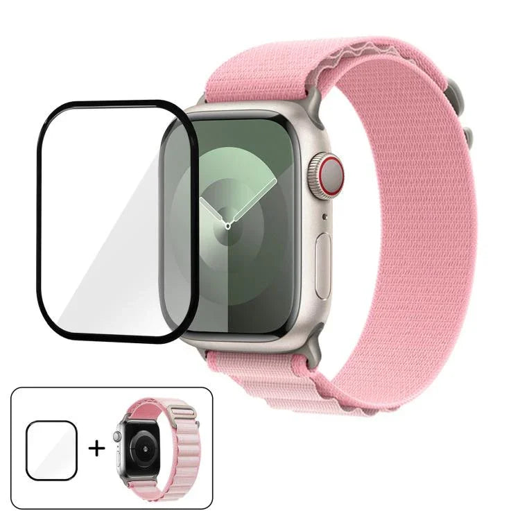 Bracelet de montre en nylon à boucle avec film incurvé 3D, pour Apple Watch Series 44 mm