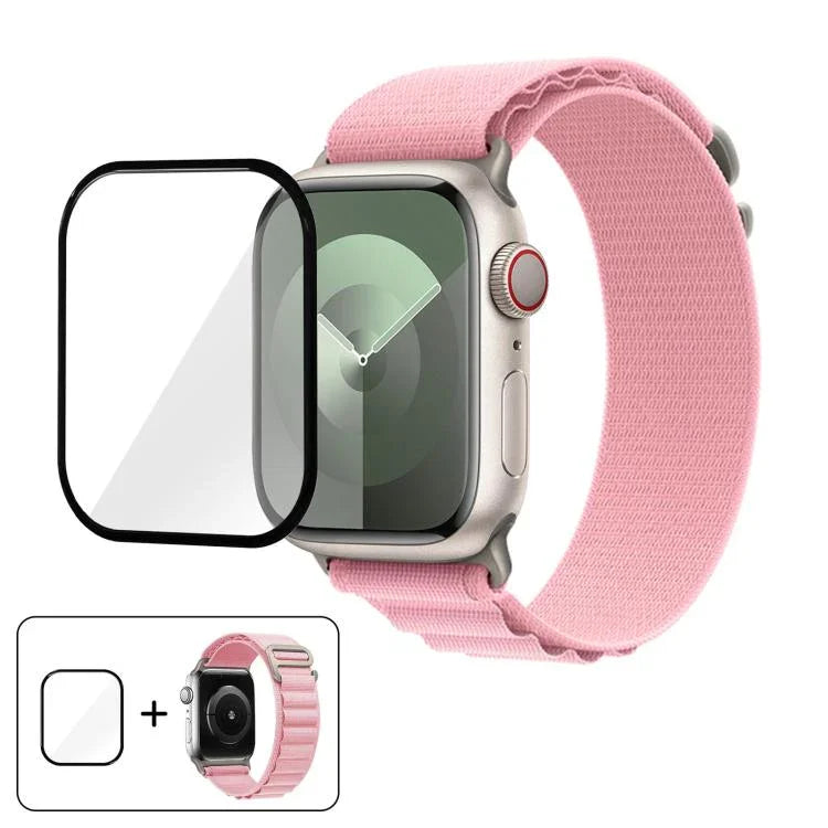 Bracelet de montre en nylon à boucle avec film incurvé 3D, pour Apple Watch Series 44 mm
