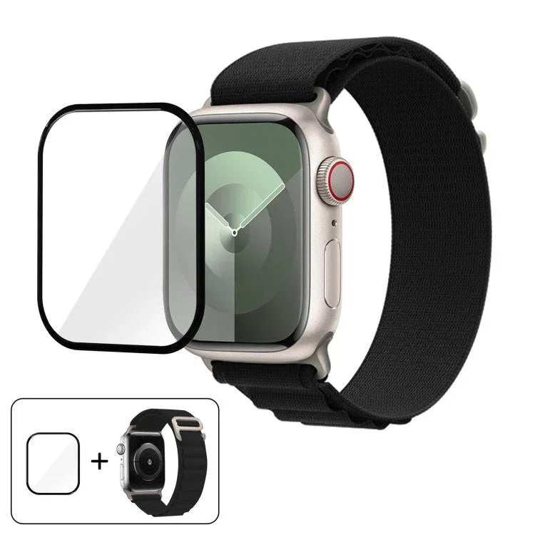 Bracelet de montre en nylon à boucle avec film incurvé 3D, pour Apple Watch Series 44 mm
