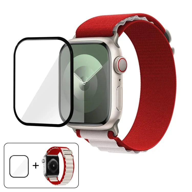 Bracelet de montre en nylon à boucle avec film incurvé 3D, pour Apple Watch Series 44 mm