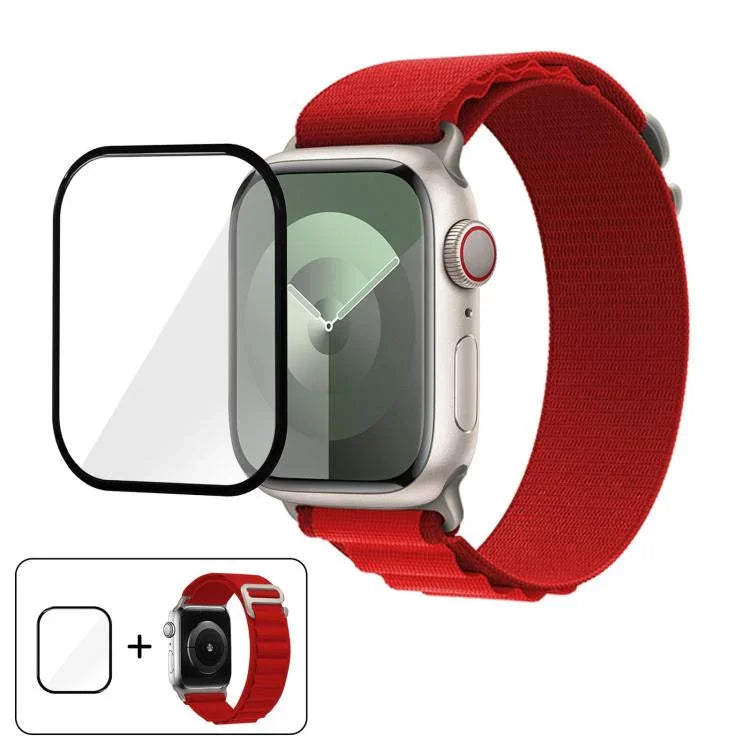 Bracelet de montre en nylon à boucle avec film incurvé 3D, pour Apple Watch Series 44 mm