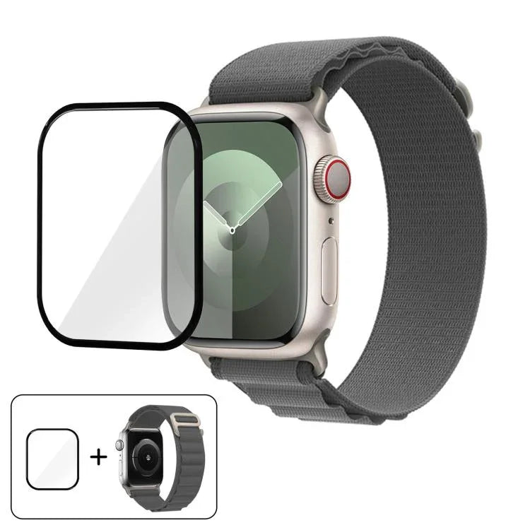 Bracelet de montre en nylon à boucle avec film incurvé 3D, pour Apple Watch Series 44 mm