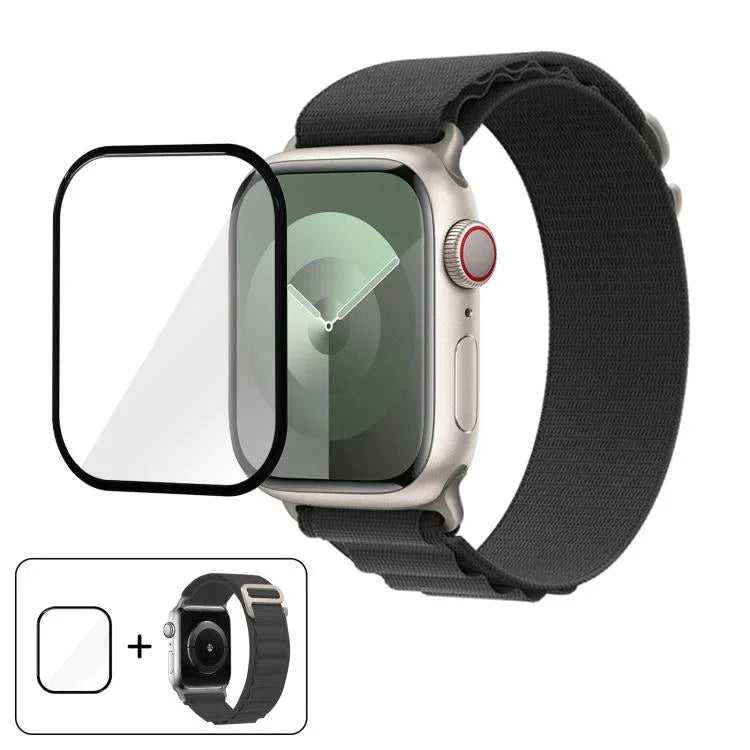 Bracelet de montre en nylon à boucle avec film incurvé 3D, pour Apple Watch Series 44 mm