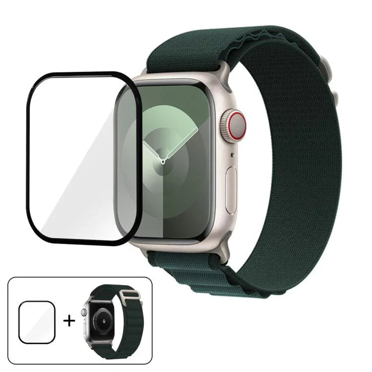 Bracelet de montre en nylon à boucle avec film incurvé 3D, pour Apple Watch Series 44 mm