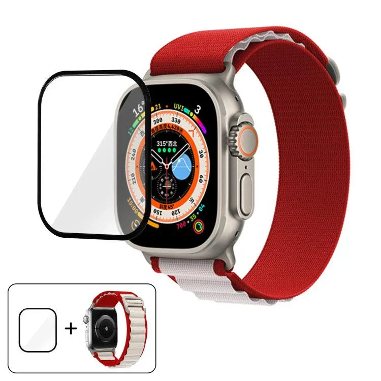 Bracelet de montre en nylon à boucle avec film incurvé 3D, pour Apple Watch Ultra 2/1 49 mm