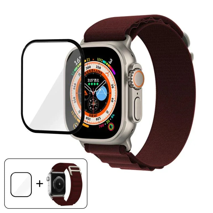 Bracelet de montre en nylon à boucle avec film incurvé 3D, pour Apple Watch Ultra 2/1 49 mm