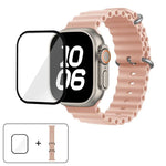 Bracelet de montre en silicone Ocean avec film incurvé 3D, pour Apple Watch Series 40 mm, Apple Watch Ultra 2/1 49 mm et Apple Watch Series 45 mm.