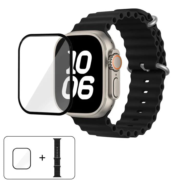 Bracelet de montre en silicone Ocean avec film incurvé 3D, pour Apple Watch Series 40 mm, Apple Watch Ultra 2/1 49 mm et Apple Watch Series 45 mm.