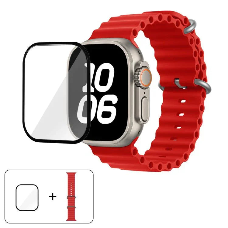Bracelet de montre en silicone Ocean avec film incurvé 3D, pour Apple Watch Series 40 mm, Apple Watch Ultra 2/1 49 mm et Apple Watch Series 45 mm.