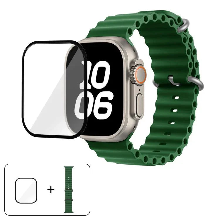Bracelet de montre en silicone Ocean avec film incurvé 3D, pour Apple Watch Series 40 mm, Apple Watch Ultra 2/1 49 mm et Apple Watch Series 45 mm.