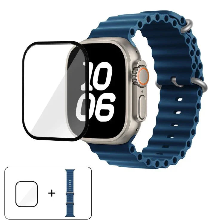 Bracelet de montre en silicone Ocean avec film incurvé 3D, pour Apple Watch Series 40 mm, Apple Watch Ultra 2/1 49 mm et Apple Watch Series 45 mm.