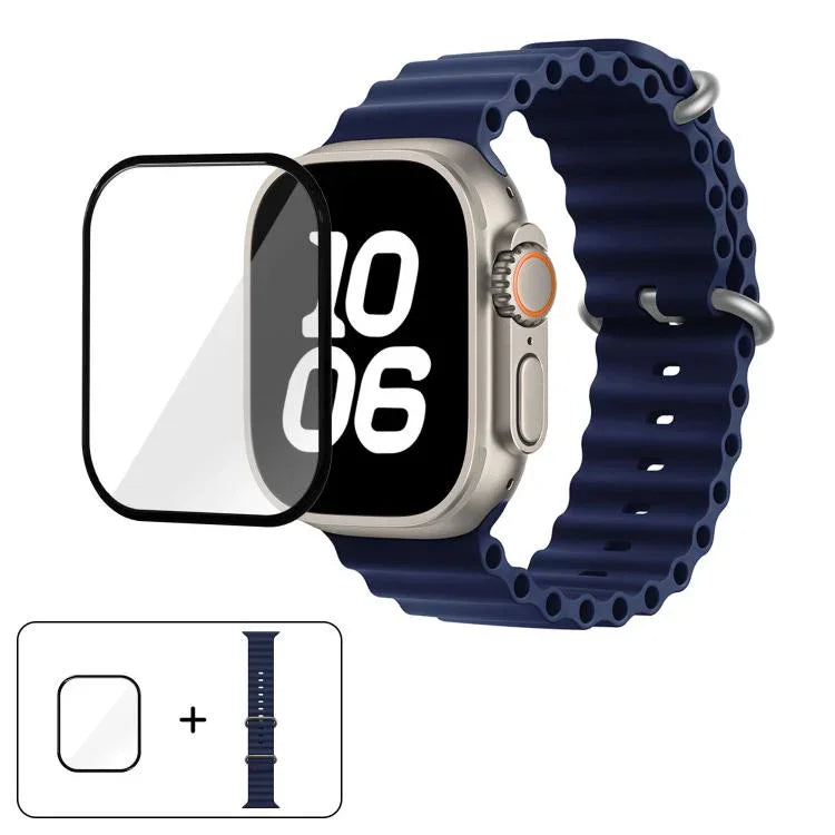 Bracelet de montre en silicone Ocean avec film incurvé 3D, pour Apple Watch Series 40 mm, Apple Watch Ultra 2/1 49 mm et Apple Watch Series 45 mm.