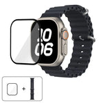 Bracelet de montre en silicone Ocean avec film incurvé 3D, pour Apple Watch Series 40 mm, Apple Watch Ultra 2/1 49 mm et Apple Watch Series 45 mm.