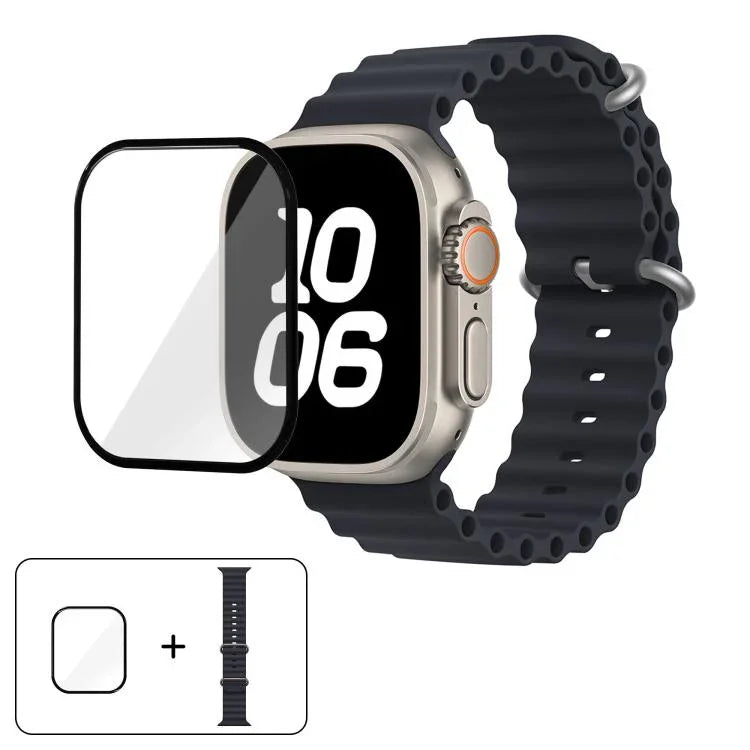 Bracelet de montre en silicone Ocean avec film incurvé 3D, pour Apple Watch Series 40 mm, Apple Watch Ultra 2/1 49 mm et Apple Watch Series 45 mm.
