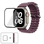 Bracelet de montre en silicone Ocean avec film incurvé 3D, pour Apple Watch Series 40 mm, Apple Watch Ultra 2/1 49 mm et Apple Watch Series 45 mm.